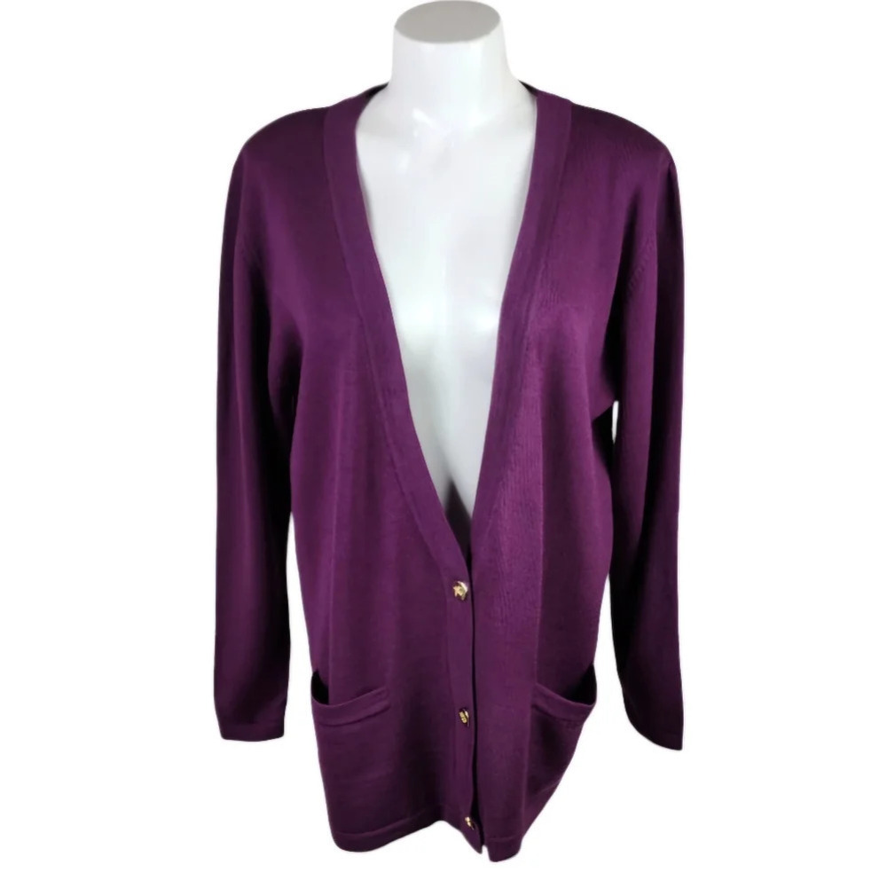 Vintage Eaton's Merino Wool Button Front Cardigan Cottagecore Plum Size Smal P